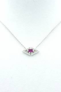 Necklace with ruby and triangles of diamonds