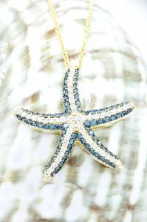 Pendant with blue and white diamonds in a starfish composition