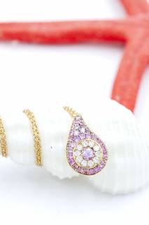 Pendant with pink and white diamonds in a tear compostion